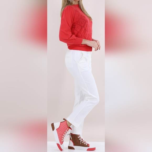 Loft Women's Heart Sweater Cotton/Wool Blend Red Soft Small - Picture 7 of 16